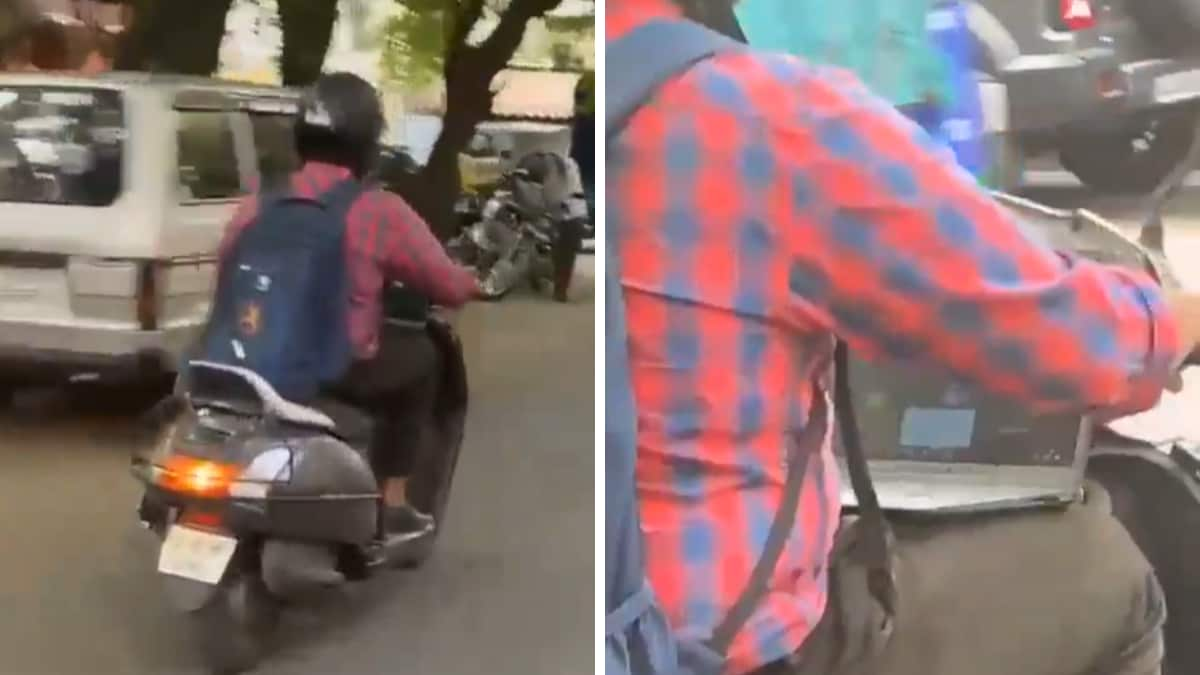 Happens Only In Bengaluru Man Attends Zoom Call While Riding.png